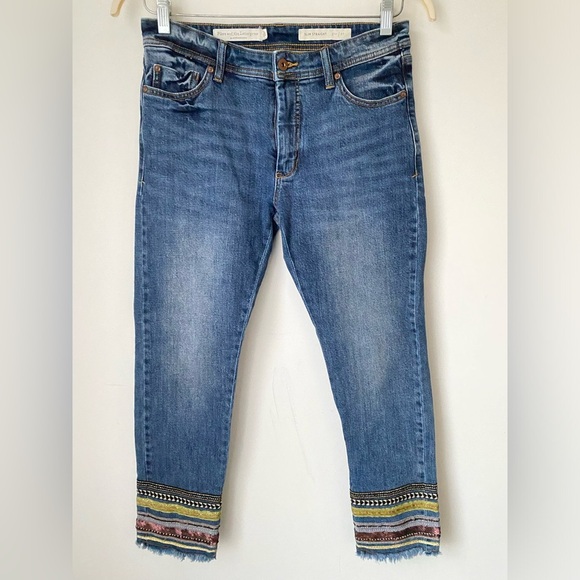 Anthropologie Jeans Women’s 27 Pilcro High-Rise Embroidered Slim Straight Jeans - Picture 4 of 12